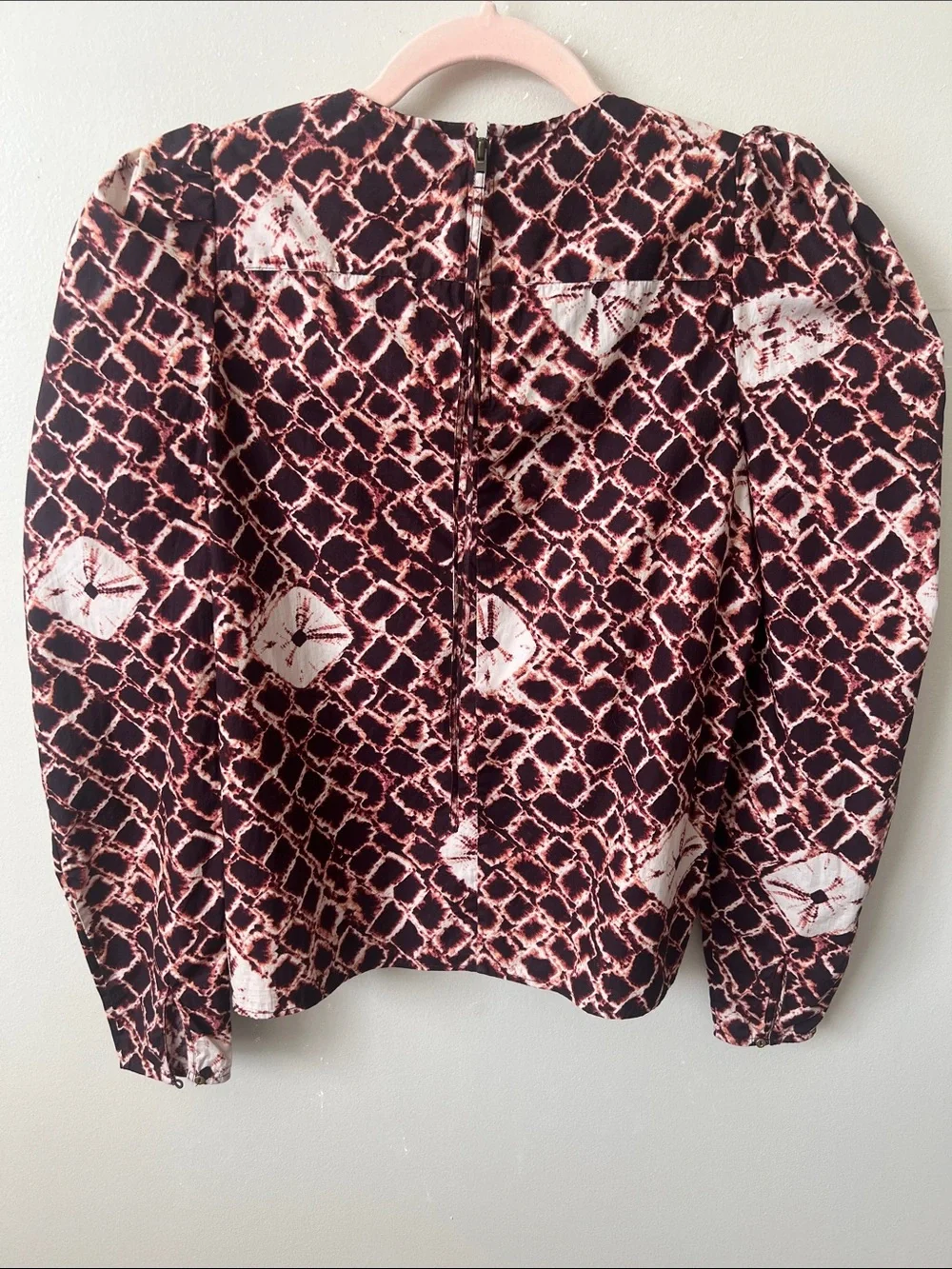 Ulla Johnson Ingrid Blouse Henna Shibori Puff Sleeve Cotton Top Size 0